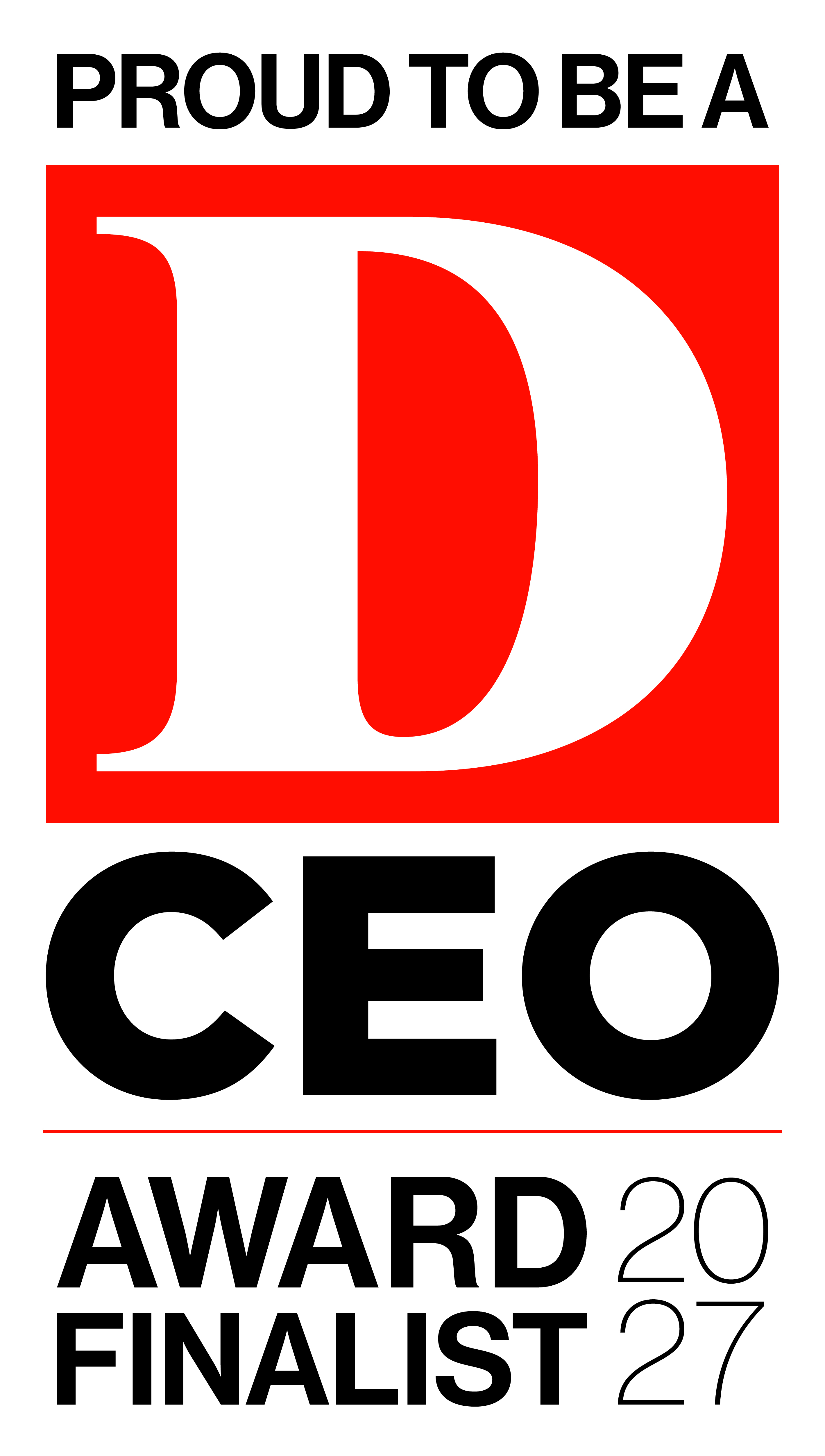 D CEO finalist artwork with a white D on a red square and the words Proud to Be a D CEO Award Finalist 2027.
